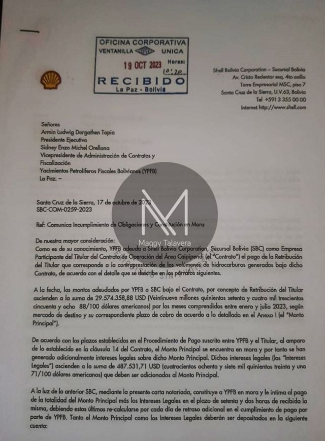 “La gigante petrolera Shell reclama a Bolivia el pago de casi 30 millones de dólares”