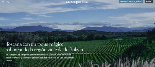 The New York Times Destaca la Ruta del Vino de Tarija como un Potencial Destino Turístico Internacional