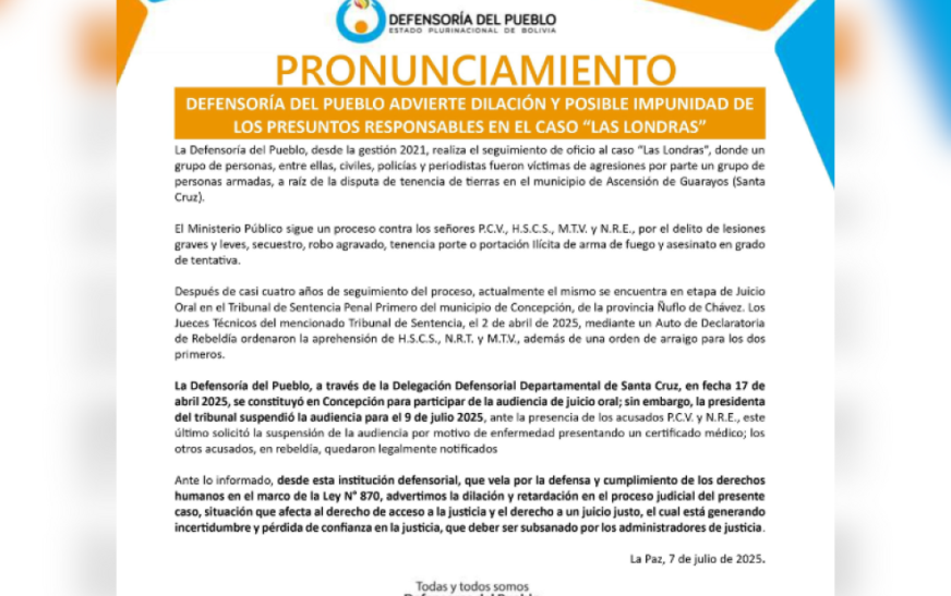 Demora en juicio por secuestro y agresión en Las Londras genera preocupación por acceso a la justicia