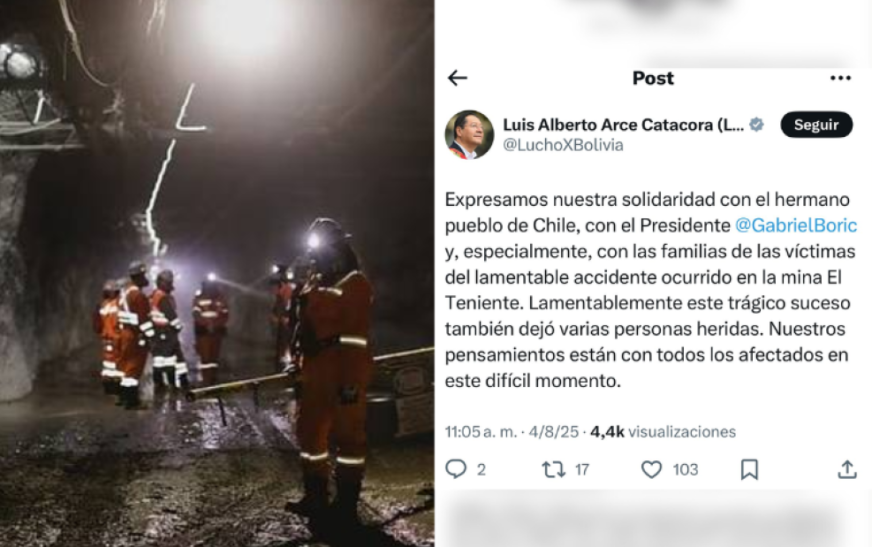 Presidente boliviano lamenta fallecimientos en mina chilena El Teniente expresa solidaridad