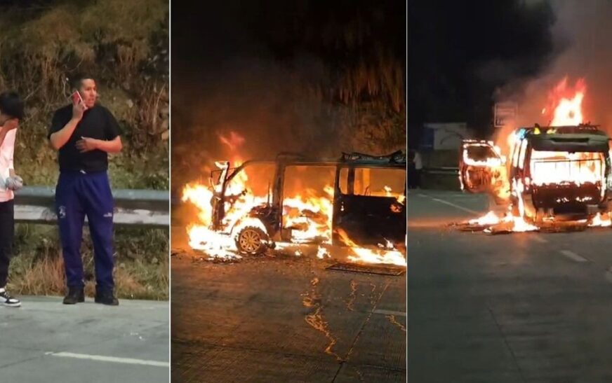 Hombre conmocionado rompe en llanto al presenciar la devastación de su minibús por el fuego