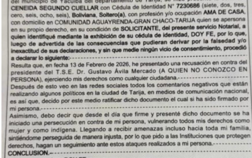 Ciudadana en La Paz desmiente a Mario Cossío y denuncia hostigamiento político